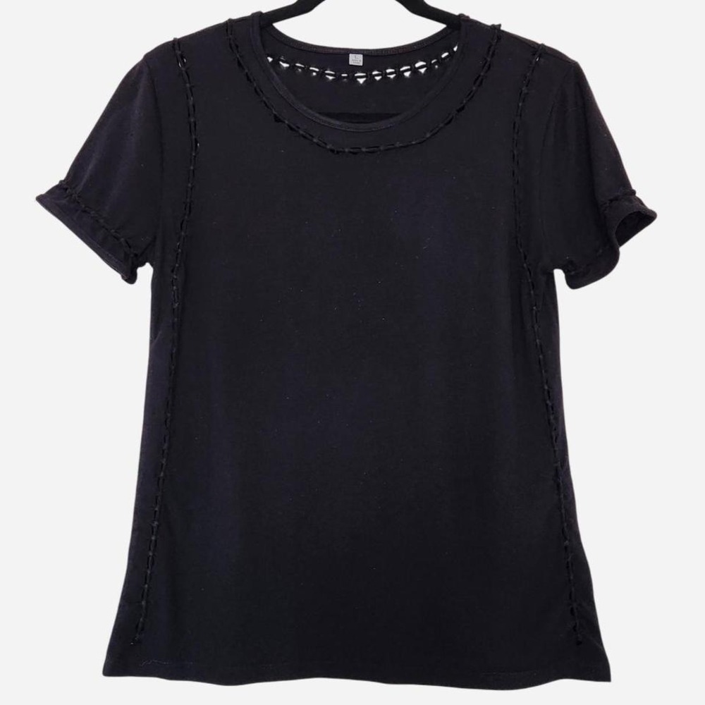 Cotton Blend Short Sleeve Top with  Cutouts and Knots Details Goth Boho vibe